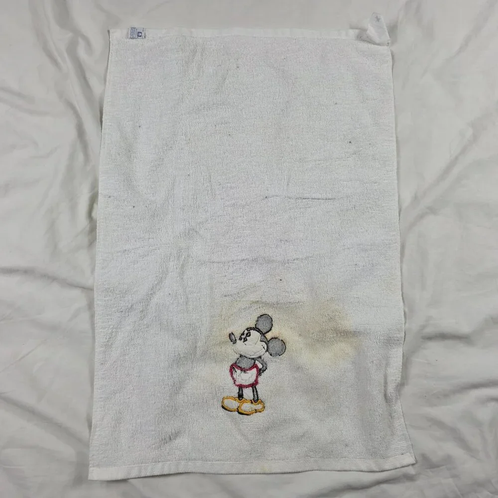 Vintage Walt Disney Mickey Mouse Retro White Cotton Hand Towel Embroidered